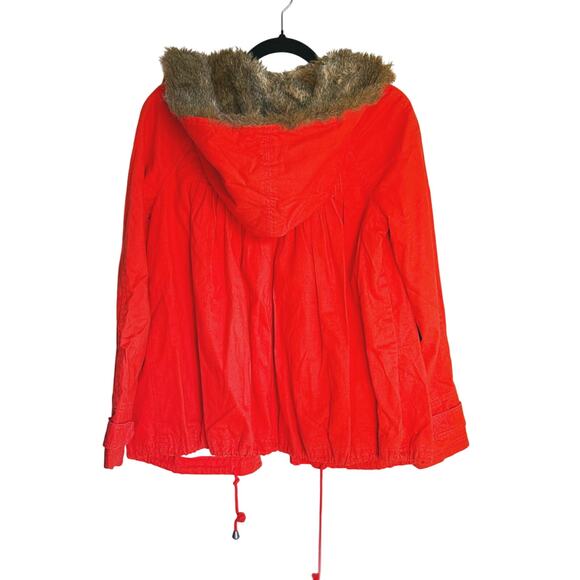 Anthro Daughters of the Liberation Fur Hood Full Zip Utility Parka Red XS Winter - Picture 4 of 13